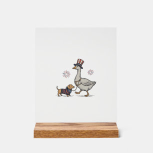 Patriotischer Gans und Dachshund Vintage-Shirt-Des Acrylschild