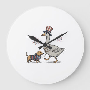 Patriotischer Gans und Dachshund Vintage-Shirt-Des Große Wanduhr