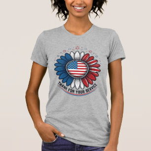 Patriotischer Gänseblümchen-Danke-für-deinen-Diens T-Shirt