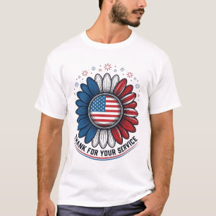Patriotischer Gänseblümchen-Danke-für-deinen-Diens T-Shirt