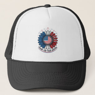 Patriotischer Gänseblümchen-Danke-für-deinen-Diens Truckerkappe
