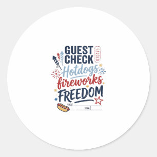 Patriotischer Gastcheck Hotdogs Feuerwerk Freiheit Runder Aufkleber