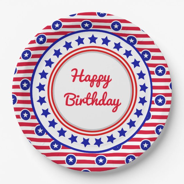 Patriotischer Geburtstag Pappteller (Vorderseite)