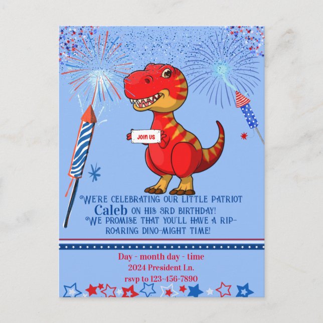 Patriotischer Geburtstag von Dinosaurier, Postkarte (Vorderseite)
