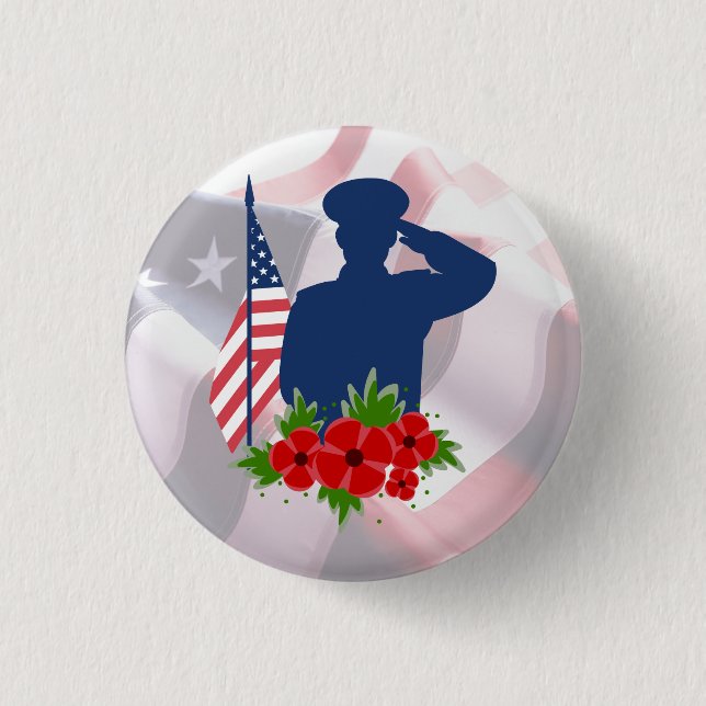Patriotischer Gedenktag Amerikanischer Soldat Salu Button (Vorderseite)