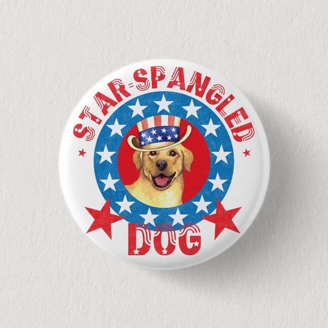 Patriotischer Gelbe Labrador Button (Vorderseite)