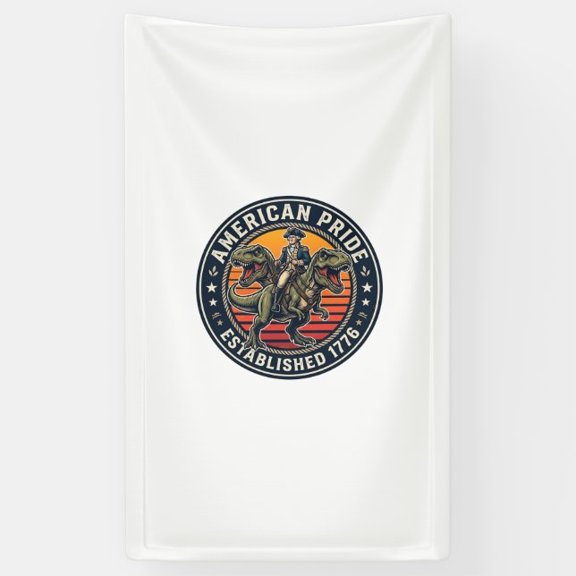 Patriotischer George Washington Reitet T-Rex Ameri Banner (Vertikal)