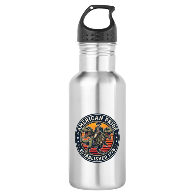 Patriotischer George Washington Reitet T-Rex Ameri Edelstahlflasche (Vorderseite)