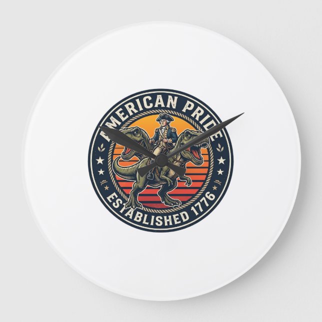 Patriotischer George Washington Reitet T-Rex Ameri Große Wanduhr (Vorderseite)