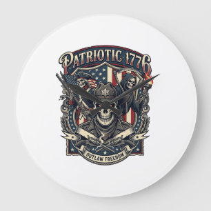 Patriotischer Gesetzloser Totenkopf Sheriff Dunkle Große Wanduhr