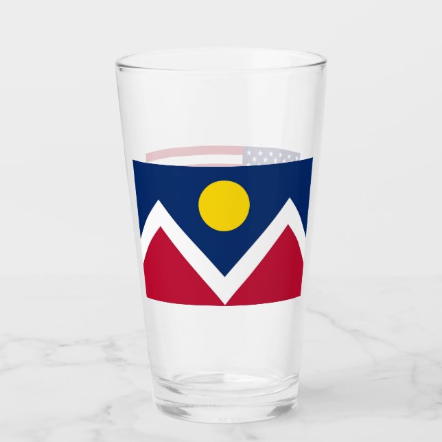 Patriotischer Glasbecher mit Flagge von Denver, US Glas (Vorderseite)