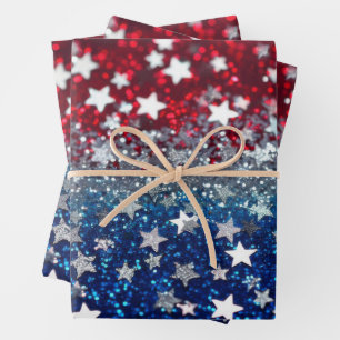 Patriotischer Glitter Geschenkpapier Set