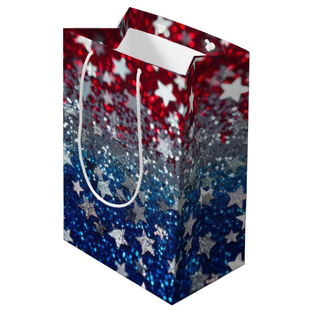 Patriotischer Glitter Mittlere Geschenktüte (Rückseite Schrägansicht)