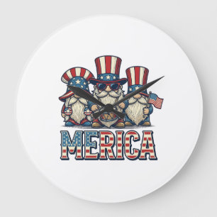 Patriotischer Gnom Merica Vintage Vektor Design_1 Große Wanduhr
