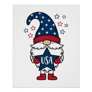 Patriotischer Gnom USA Stern Vektor-Shirt-Design_1 Poster
