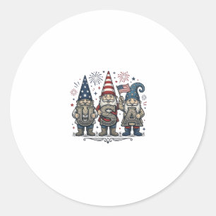 Patriotischer Gnom USA Vintage Fourth of July Shir Runder Aufkleber