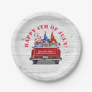 Patriotischer Gnom Vintage-Rotlastwagen 4. Juli Pappteller