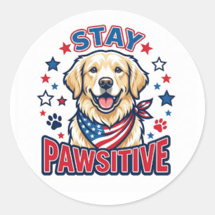 Patriotischer Golden Retriever "Bleib Pawsitiv" Hu Runder Aufkleber