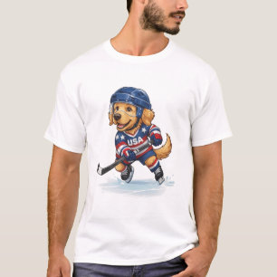 Patriotischer Golden Retriever Eishockeyspieler Il T-Shirt