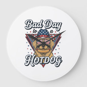 Patriotischer Golden Retriever Hotdog Vintage-Shir Große Wanduhr