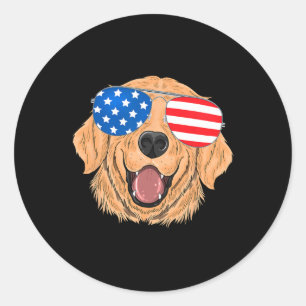 Patriotischer Golden Retriever Hund 4. Juli Gesche Runder Aufkleber