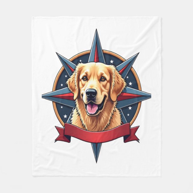 Patriotischer Golden Retriever Kompass Star Tee 2 Fleecedecke (Vorderseite)