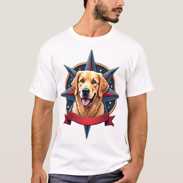 Patriotischer Golden Retriever Kompass Stern Tee 2 (Vorderseite)