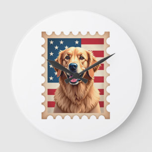 Patriotischer Golden Retriever Stempel Vintage T-S Große Wanduhr