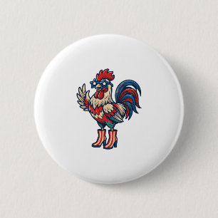 Patriotischer Hahn in Absätzen Vintage-Stich-Shirt Button