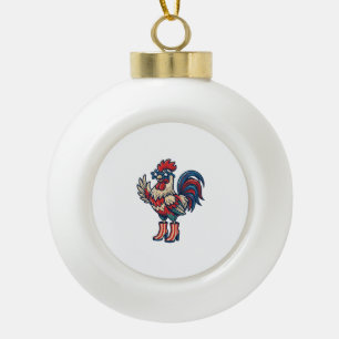 Patriotischer Hahn in Absätzen Vintage-Stich-Shirt Keramik Kugel-Ornament