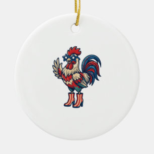 Patriotischer Hahn in Absätzen Vintage-Stich-Shirt Keramik Ornament
