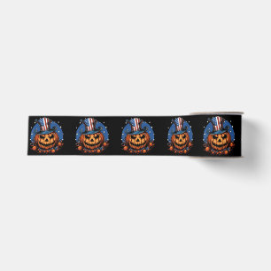 Patriotischer Halloween-Kürbis mit USA-Flagge Ripsband