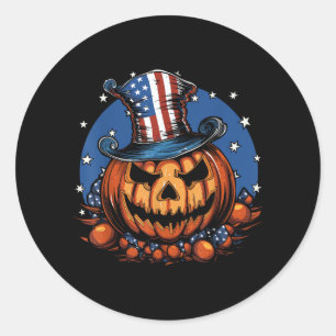 Patriotischer Halloween-Kürbis mit USA Flagge Runder Aufkleber