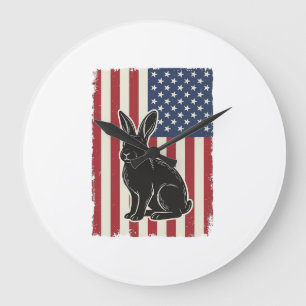Patriotischer Hase Amerikanische Flagge Vintage Gr Große Wanduhr