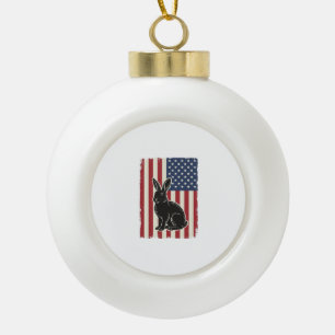 Patriotischer Hase Amerikanische Flagge Vintage Gr Keramik Kugel-Ornament