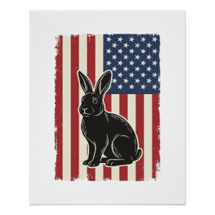 Patriotischer Hase Amerikanische Flagge Vintage Gr Poster