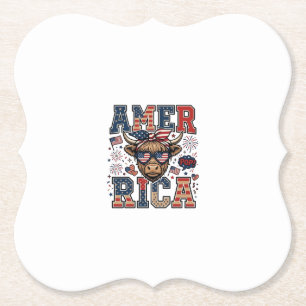 Patriotischer Highland Cow America 4. Juli-Shirt_1 Untersetzer