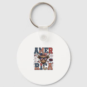 Patriotischer Highland-Kuh-Amerika-4.-Juli-Shirt_1 Schlüsselanhänger