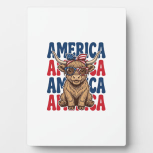 Patriotischer Highland-Kuh-Amerika-Vintage-Shirt-E Fotoplatte