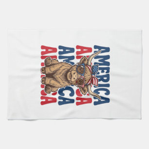 Patriotischer Highland-Kuh-Amerika-Vintage-Shirt-E Geschirrtuch