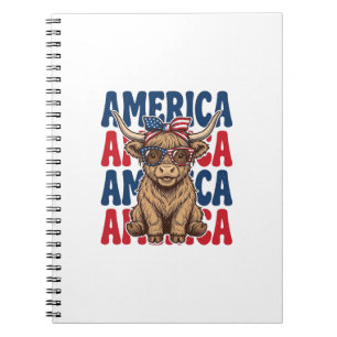 Patriotischer Highland-Kuh-Amerika-Vintage-Shirt-E Notizblock