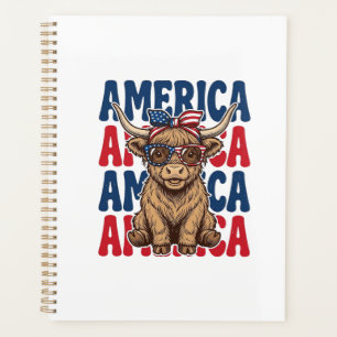 Patriotischer Highland-Kuh-Amerika-Vintage-Shirt-E Planer