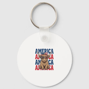 Patriotischer Highland-Kuh-Amerika-Vintage-Shirt-E Schlüsselanhänger