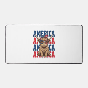 Patriotischer Highland-Kuh-Amerika-Vintage-Shirt-E Schreibtischunterlage