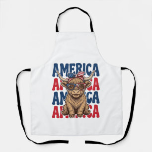 Patriotischer Highland-Kuh-Amerika-Vintage-Shirt-E Schürze