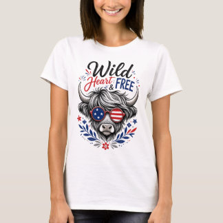 Patriotischer Highland-Kuh-Wild-Herz-Grafik T-Shirt