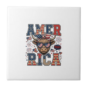 Patriotischer Hochlandkuh Amerika 4. Juli Shirt_1 Fliese