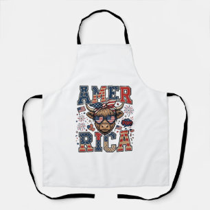 Patriotischer Hochlandkuh Amerika 4. Juli-Shirt_1 Schürze