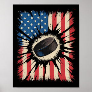 Patriotischer Hockey 4. Juli Vintage-Amerikanische Poster