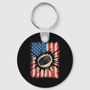 Patriotischer Hockey 4. Juli Vintage-Amerikanische Schlüsselanhänger